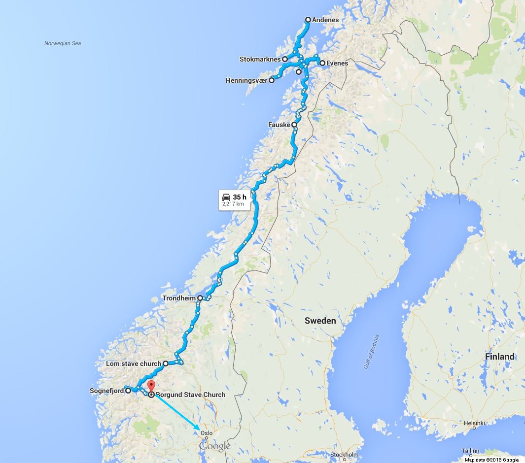 carte itinéraire Norvège