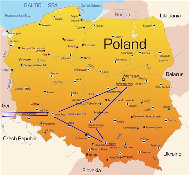 carte itinéraire Pologne